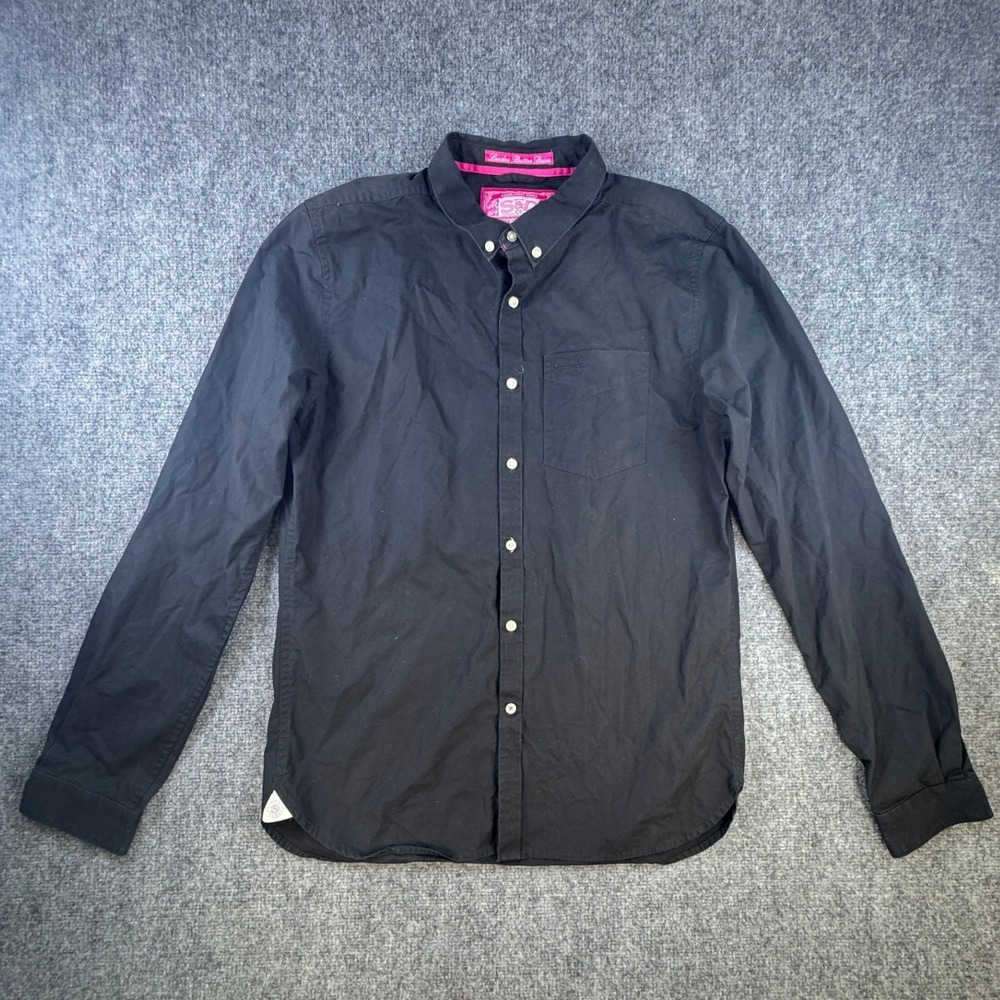 Superdry Superior Cotton Poplin Button Down Shirt L Black Long Sleeve READ